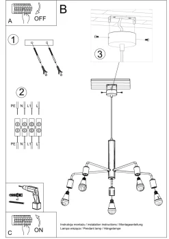 Hängelampen|Wohnzimmerlampen*Sollux Hängelampe Schwarz Ø 60 cm Retro 5-flammig E27