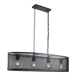 Searchlight Hängelampe Schwarz 91 cm lang 4x E27 Metall Mesh< Hängelampen|Wohnzimmerlampen