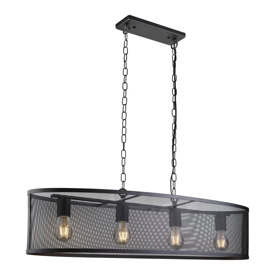 Searchlight Hängelampe Schwarz 91 cm lang 4x E27 Metall Mesh< Hängelampen|Wohnzimmerlampen