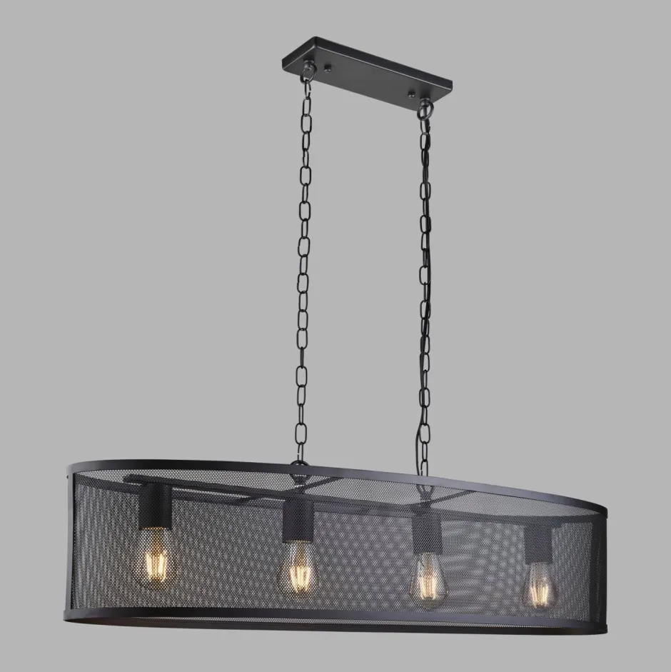 Searchlight Hängelampe Schwarz 91 cm lang 4x E27 Metall Mesh< Hängelampen|Wohnzimmerlampen