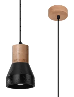Sollux Hängelampe Schwarz Beton Holz Skandinavisch Ø 12 cm< Wohnzimmerlampen|Betonlampen