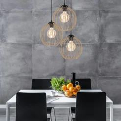 Hängelampen|Esszimmer Lampen*Lamkur Hängelampe Schwarz Braungold Ø 50 cm Metall cm verstellbar