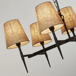 Hängelampen|Bürolampen*Searchlight Hängelampe Schwarz Creme B: 91 cm 8x E14 Stoff Metall