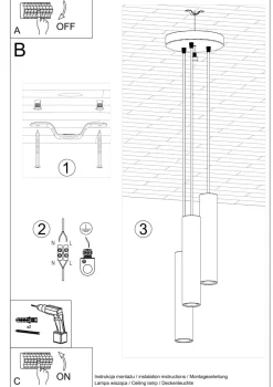 Hängelampen|Esszimmer Lampen*Sollux Hängelampe Schwarz 3-flammig Ø 20 cm Metall GU10