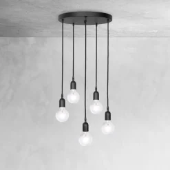 Bürolampen|Lampen Aus Aller Welt*Giovanni Battista Hängelampe Schwarz 5-flammig E27 Ø 40 cm Messing Eisen