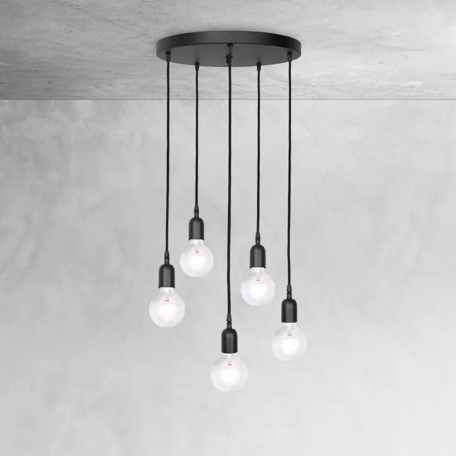 Bürolampen|Lampen Aus Aller Welt*Giovanni Battista Hängelampe Schwarz 5-flammig E27 Ø 40 cm Messing Eisen