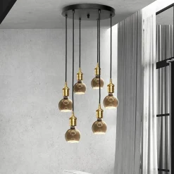 Bürolampen|Lampen Aus Aller Welt*Giovanni Battista Hängelampe Schwarz für 6x E27 Ø 40 cm Messing Eisen