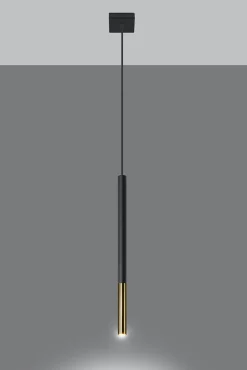 Wohnzimmerlampen|Moderne Lampen*Sollux Hängelampe Schwarz Gold Ø 2,5 cm schmal Metall Zylinder