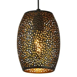 Searchlight Hängelampe Schwarz Gold E27 Ø 15 cm schmal Metall< Wohnzimmerlampen|Küchenlampen