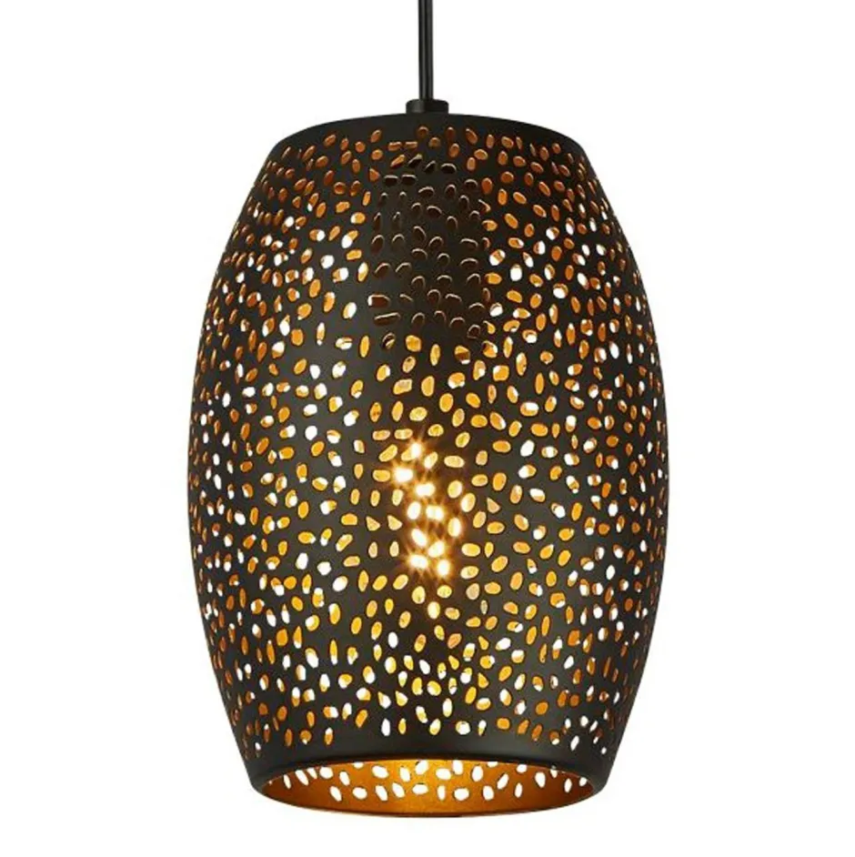 Searchlight Hängelampe Schwarz Gold E27 Ø 15 cm schmal Metall< Wohnzimmerlampen|Küchenlampen