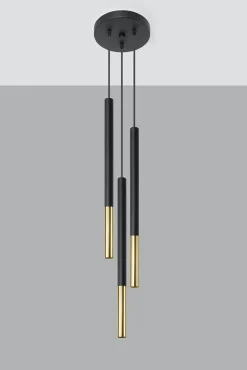 Esszimmer Lampen|Moderne Lampen*Sollux Hängelampe Schwarz Gold 3-flammig G9 Ø 20 cm Metall
