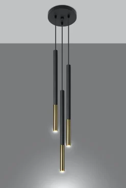 Esszimmer Lampen|Moderne Lampen*Sollux Hängelampe Schwarz Gold 3-flammig G9 Ø 20 cm Metall