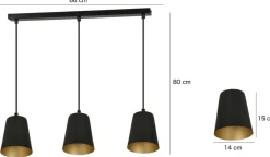 Emibig Hängelampe Schwarz Gold 3-flammig höhenverstellbar< Hängelampen|Esszimmer Lampen