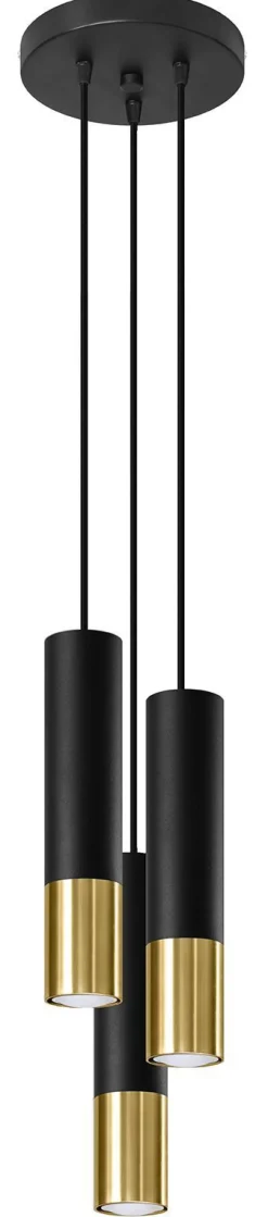 Hängelampen|Wohnzimmerlampen*Sollux Hängelampe Schwarz Gold 3-flammig GU10 Metall