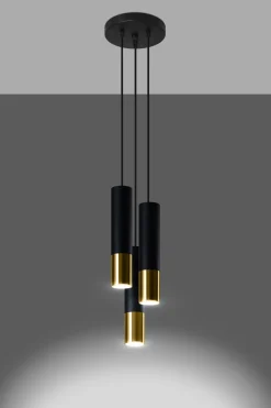 Hängelampen|Wohnzimmerlampen*Sollux Hängelampe Schwarz Gold 3-flammig GU10 Metall