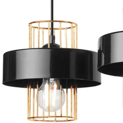 Bürolampen|Küchenlampen*Lamkur Hängelampe Schwarz Gold 3-flammig E27 B: 60 cm Metall