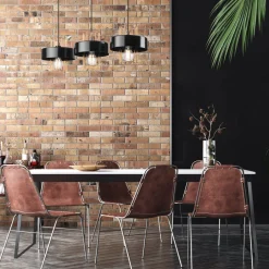 Bürolampen|Küchenlampen*Lamkur Hängelampe Schwarz Gold 3-flammig E27 B: 60 cm Metall