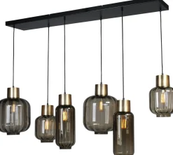 Hängelampen|Glaslampen*Masterlight Hängelampe Schwarz Gold 6-flammig groß Glas Metall