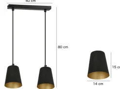 Hängelampen|Esszimmer Lampen*Emibig Hängelampe Schwarz Gold Metall Retro 2-flammig E27