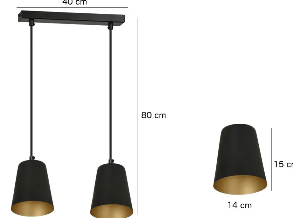 Hängelampen|Esszimmer Lampen*Emibig Hängelampe Schwarz Gold Metall Retro 2-flammig E27