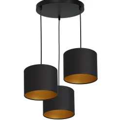 Hängelampen|Bürolampen*Luminex Hängelampe Schwarz Gold Stoff Metall 3-flammig blendarm