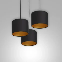 Hängelampen|Bürolampen*Luminex Hängelampe Schwarz Gold Stoff Metall 3-flammig blendarm