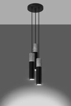 Sollux Hängelampe Schwarz Grau Ø 20 cm Metall Beton 3-flammig< Wohnzimmerlampen|Moderne Lampen