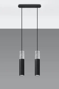 Moderne Lampen|Wohnzimmerlampen*Sollux Hängelampe Schwarz Grau Metall Beton 2-flmg Esstisch