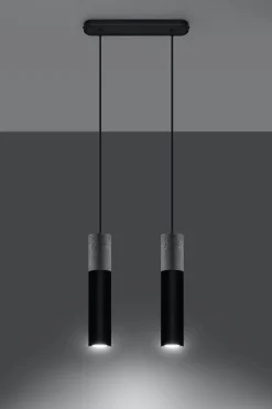 Moderne Lampen|Wohnzimmerlampen*Sollux Hängelampe Schwarz Grau Metall Beton 2-flmg Esstisch