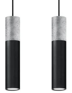 Moderne Lampen|Wohnzimmerlampen*Sollux Hängelampe Schwarz Grau Metall Beton 2-flmg Esstisch