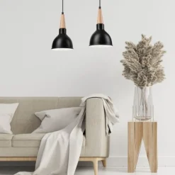 Hängelampen|Esszimmer Lampen*Lamkur Hängelampe Schwarz Holz Esszimmer Skandinavisch