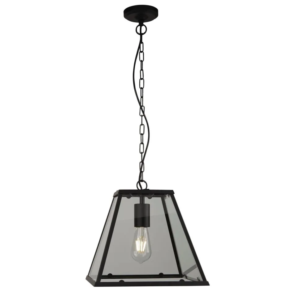 Searchlight Hängelampe Schwarz Klar B: 30 cm E27 Glas Metall E27< Hängelampen|Wohnzimmerlampen