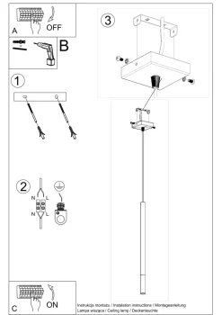 Sollux Hängelampe Schwarz Kupfer Ø 2,5 cm schmal Zylinder G9< Moderne Lampen|Wohnzimmerlampen