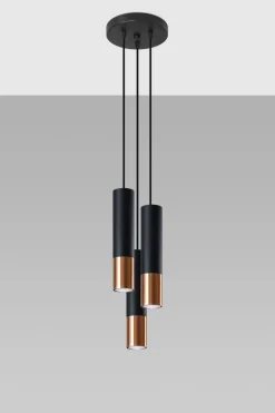 Hängelampen|Esszimmer Lampen*Sollux Hängelampe Schwarz Kupfer 3-flammig höhenverstellbar