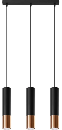 Sollux Hängelampe Schwarz Kupfer 3-flammig B: 45 cm Metall< Wohnzimmerlampen|Moderne Lampen