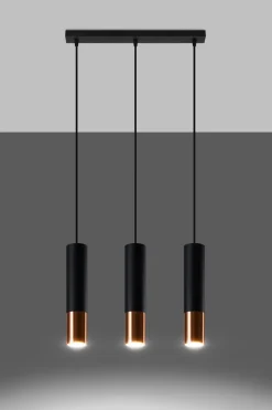 Sollux Hängelampe Schwarz Kupfer 3-flammig B: 45 cm Metall< Wohnzimmerlampen|Moderne Lampen