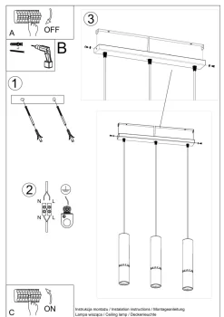 Sollux Hängelampe Schwarz Kupfer 3-flammig B: 45 cm Metall< Wohnzimmerlampen|Moderne Lampen