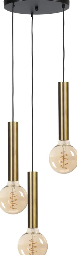 Masterlight Hängelampe Schwarz Messing verstellbar 3 Pendel für E27< Hängelampen|Wohnzimmerlampen