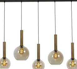 Masterlight Hängelampe Schwarz Messing 5-flammig Rauchglas Metall< Hängelampen|Kugellampen