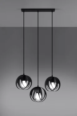 Hängelampen|Esszimmer Lampen*Sollux Hängelampe Schwarz Metall 3-flammig verstellbar E27