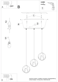 Hängelampen|Esszimmer Lampen*Sollux Hängelampe Schwarz Metall 3-flammig verstellbar E27
