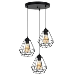 Belis Hängelampe Schwarz Metall Ø45 cm E27 3-flammig Retro< Hängelampen|Bürolampen