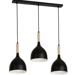 Luminex Hängelampe Schwarz Metall Holz 3 flammig E27< Wohnzimmerlampen|Esszimmer Lampen