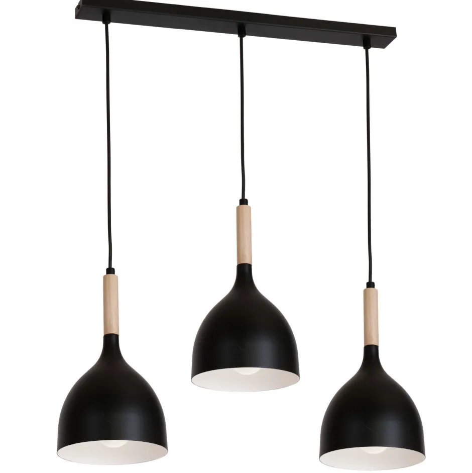 Luminex Hängelampe Schwarz Metall Holz 3 flammig E27< Wohnzimmerlampen|Esszimmer Lampen