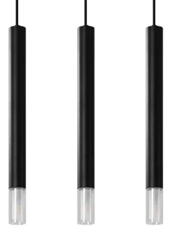 Moderne Lampen|Wohnzimmerlampen*Sollux Hängelampe Schwarz Metall Glas 3-flammig G9 schmal