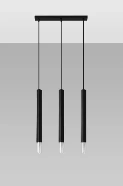 Moderne Lampen|Wohnzimmerlampen*Sollux Hängelampe Schwarz Metall Glas 3-flammig G9 schmal