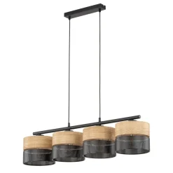 Hängelampen|Esszimmer Lampen*TK Lighting Hängelampe Schwarz Natur E27 4-flammig länglich B: 94 cm