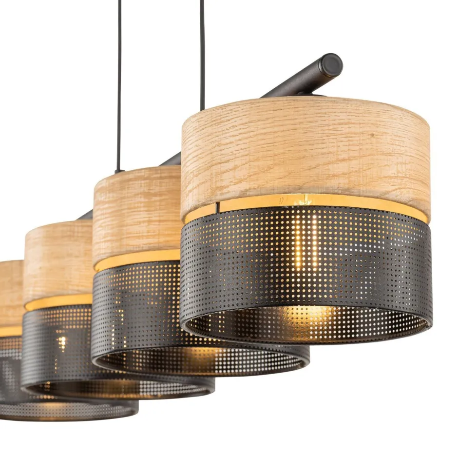 Hängelampen|Esszimmer Lampen*TK Lighting Hängelampe Schwarz Natur E27 4-flammig länglich B: 94 cm