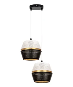 Hängelampen|Bürolampen*Belis Hängelampe Schwarz Weiß Gold Metall 2-flmg B:40 cm E27