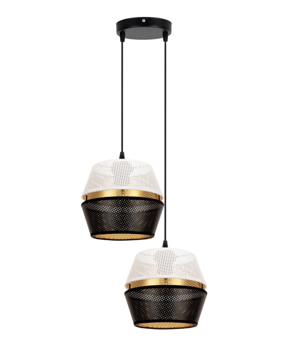 Hängelampen|Bürolampen*Belis Hängelampe Schwarz Weiß Gold Metall 2-flmg B:40 cm E27